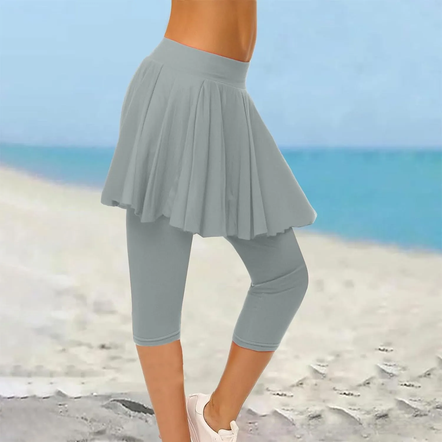 Skirted Leggings for Women 2025 Athletic Tennis Golf Skorts Capris Elastic Waist Workout Gym Yoga Legging with Skirt