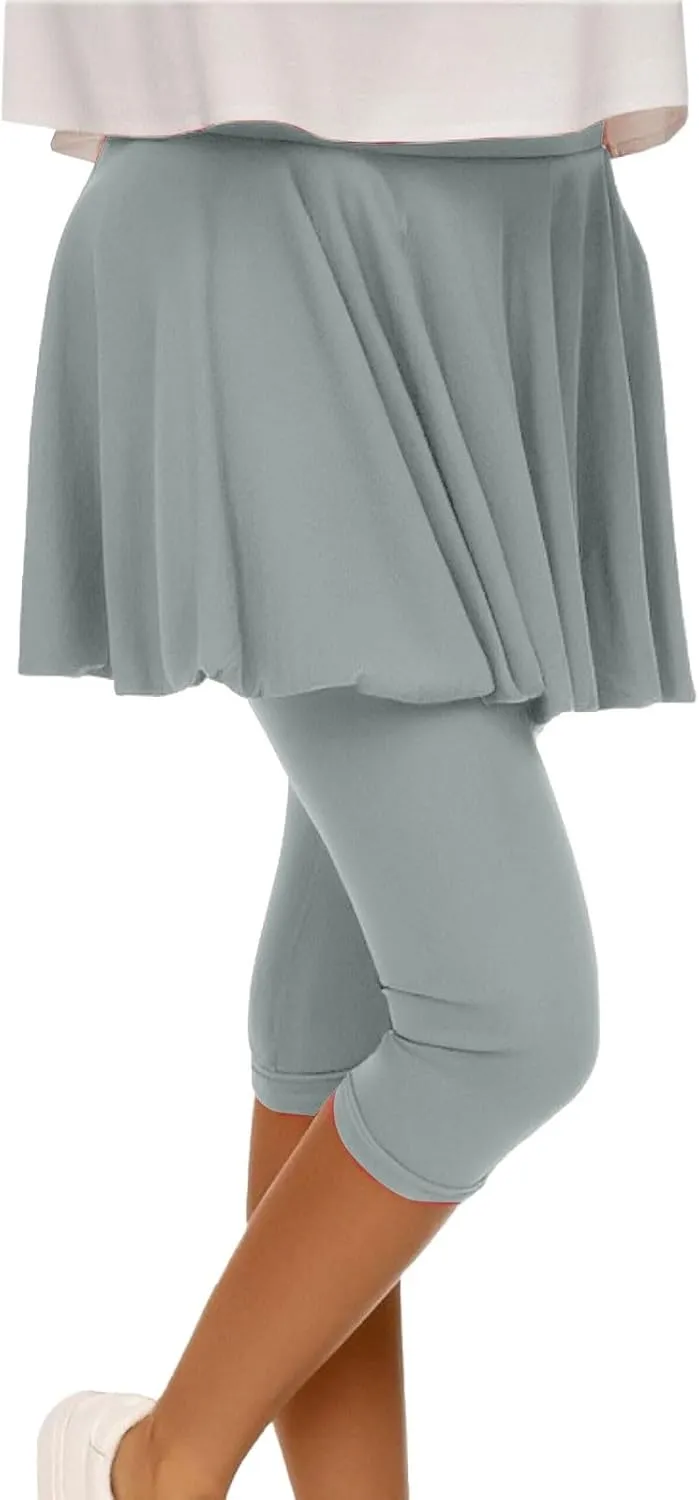 Skirted Leggings for Women 2025 Athletic Tennis Golf Skorts Capris Elastic Waist Workout Gym Yoga Legging with Skirt
