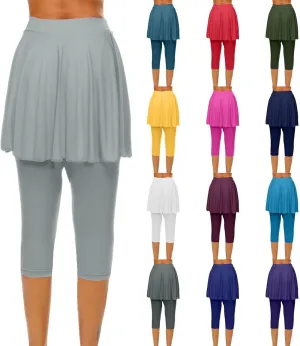 Skirted Leggings for Women 2025 Athletic Tennis Golf Skorts Capris Elastic Waist Workout Gym Yoga Legging with Skirt
