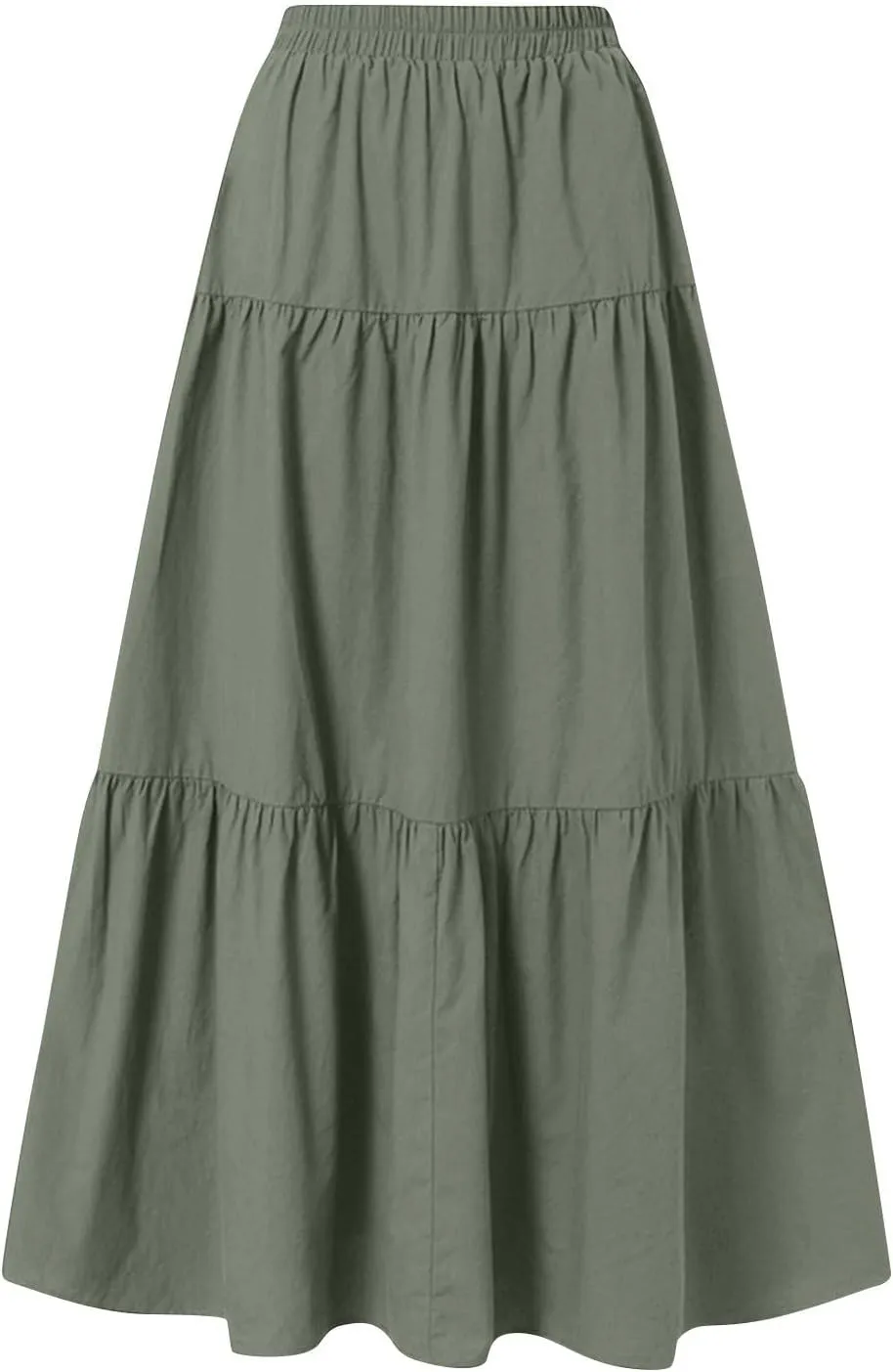 Skirts for Women Midi Length Elastic Tie Waist Swing Tiered A-Line Flowy Pleated Boho Beach Vacation Long Skirt Dress