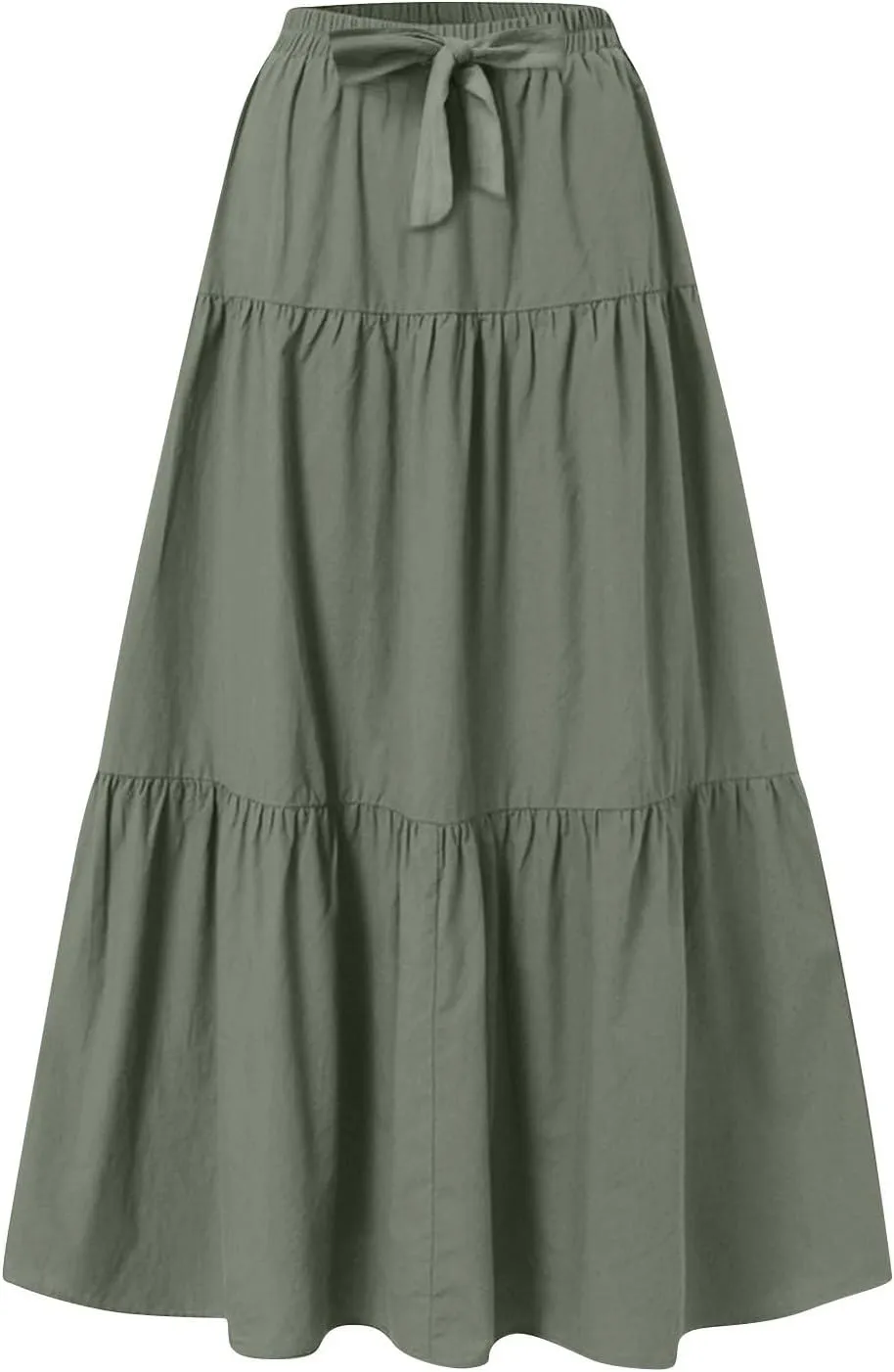 Skirts for Women Midi Length Elastic Tie Waist Swing Tiered A-Line Flowy Pleated Boho Beach Vacation Long Skirt Dress