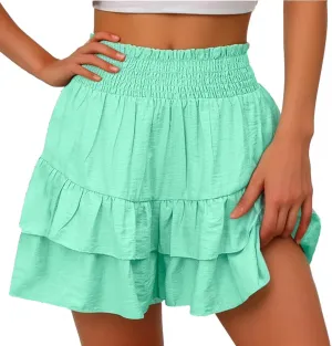 Skorts for Women Summer Casual Loose Fit Elastic High Waisted Flowy Shorts Trendy Wide Leg Solid Color Comfort Shorts