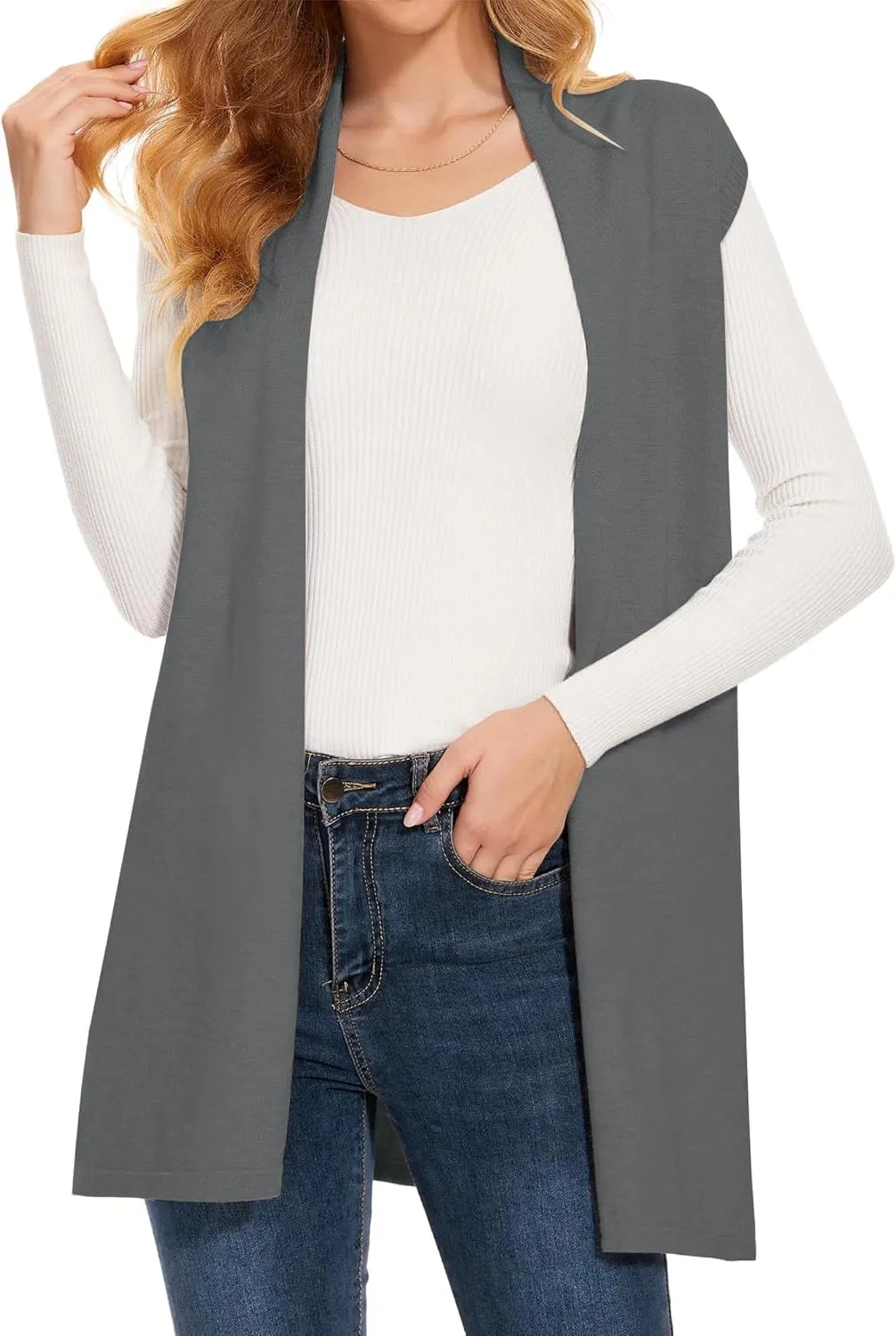 Sleeveless Cardigans for Women Open Front Knit Vest for Spring Summer Fall