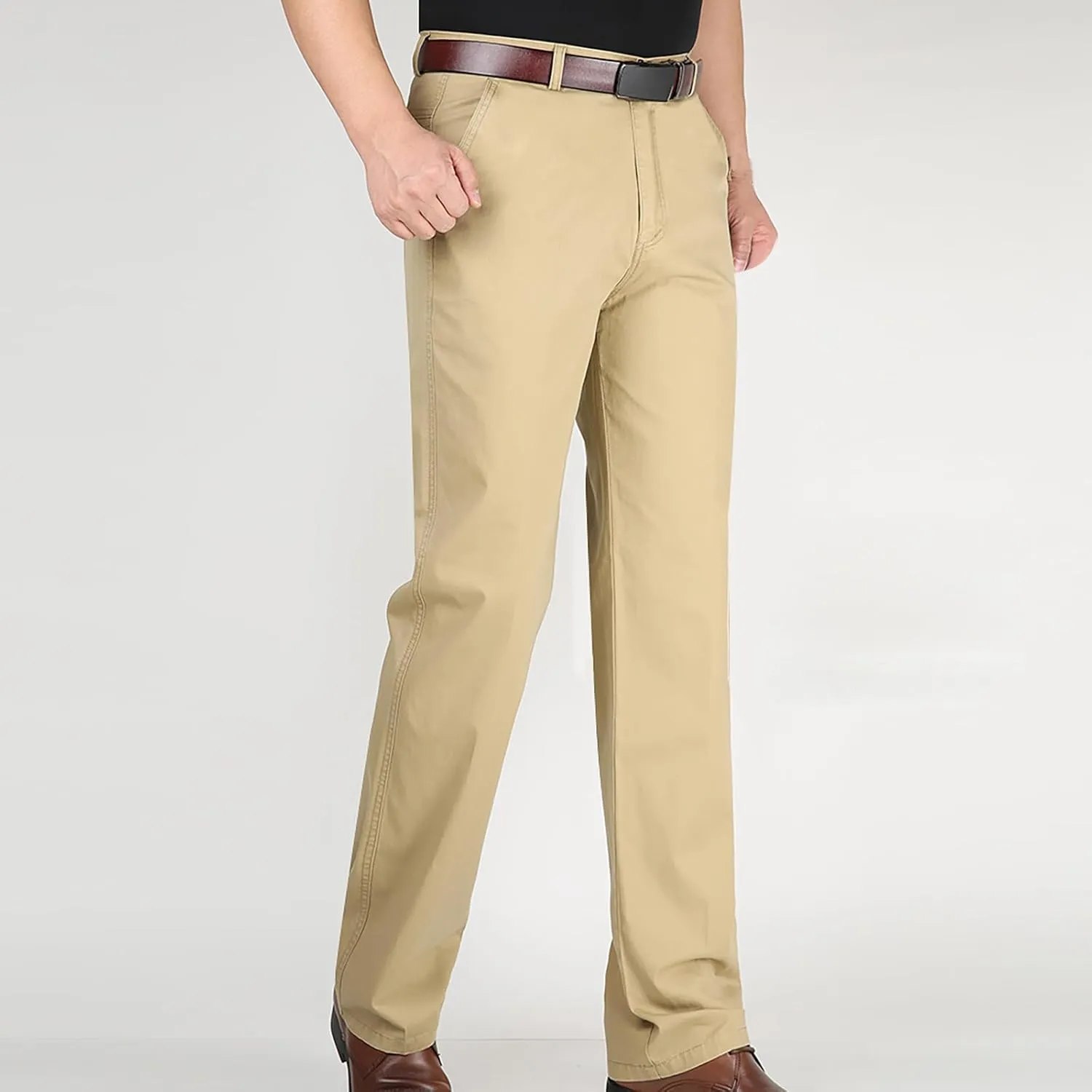 Slim Fit Dress Pants for Men 2023 Fashion Causal Flat Front Solid Straight Legs Regular Fit Buckle Zipper Trouser