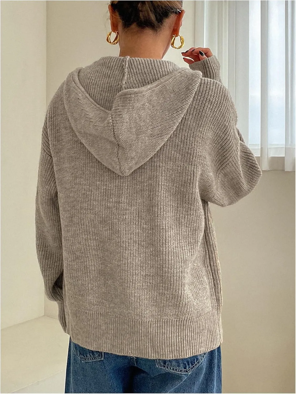 SOLY HUX Women's Zip Up Hooded Cardigan Sweater Knitted Drop Shoulder Fall Hoodies Outerwear