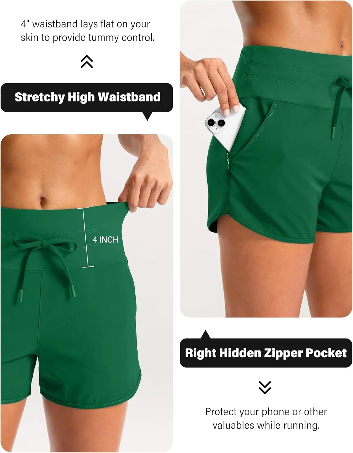 Soothfeel Women's Athletic Running Shorts with Zipper Pockets 3" High Waisted Workout Active Gym Shorts for Women with Liner