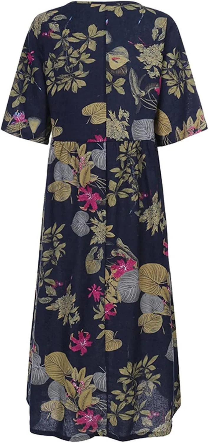 Spring Dresses for Women 2024 Casual 3/4 Sleeve Plus Size Maxi Dress A Line Shirt Flowy Swing Beach Vacation Long Sundress