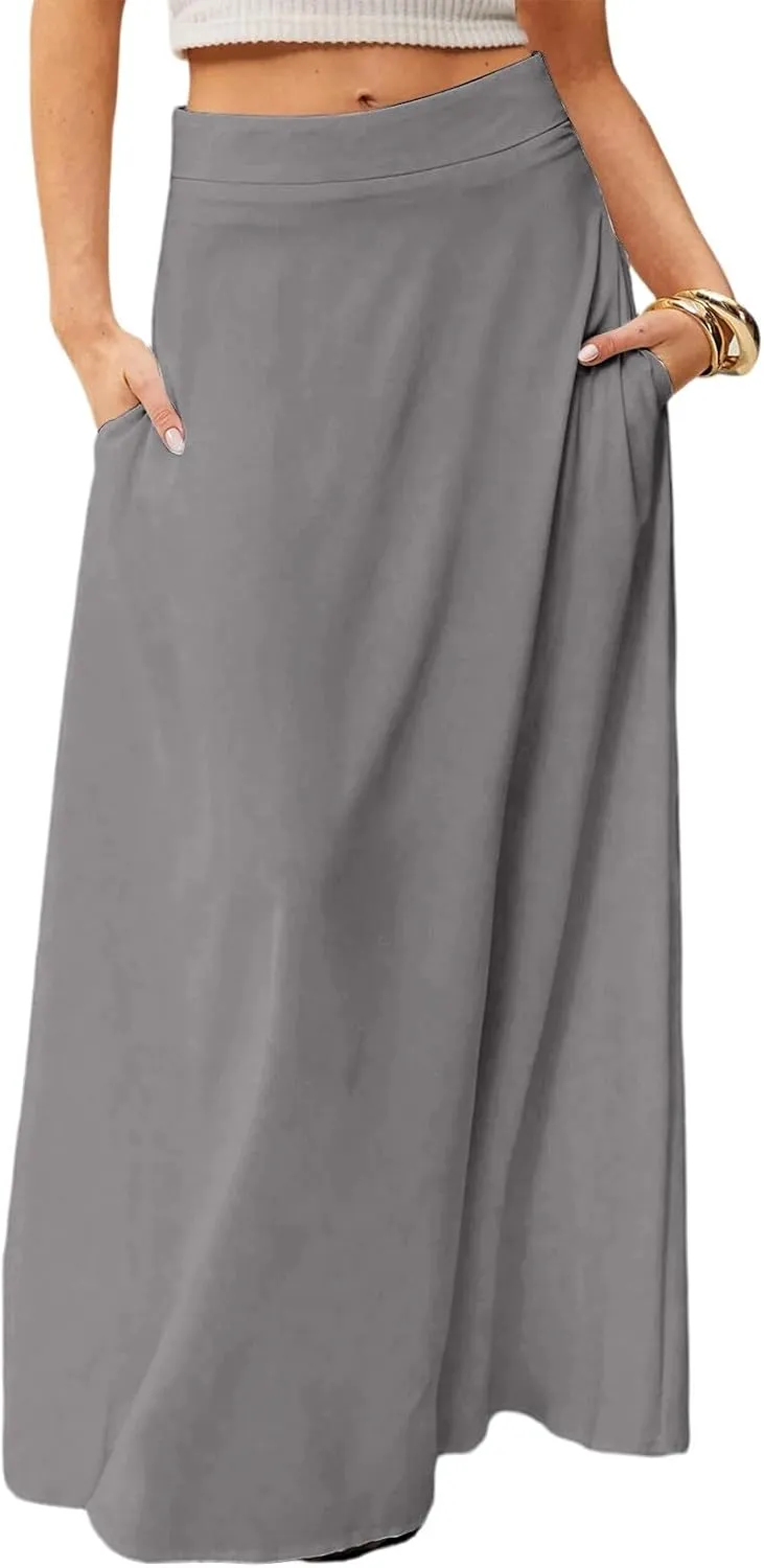 Summer Boho Floral Maxi Skirts for Women 2025 Casual Trendy A-Line Elastic High Waist Long Flowy Skirt with Pocket