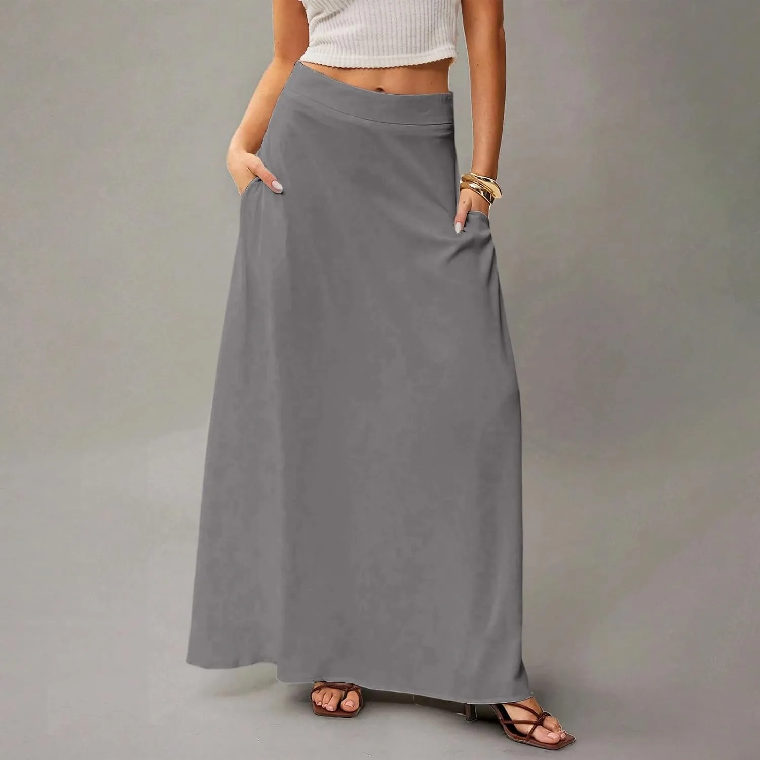 Summer Boho Floral Maxi Skirts for Women 2025 Casual Trendy A-Line Elastic High Waist Long Flowy Skirt with Pocket