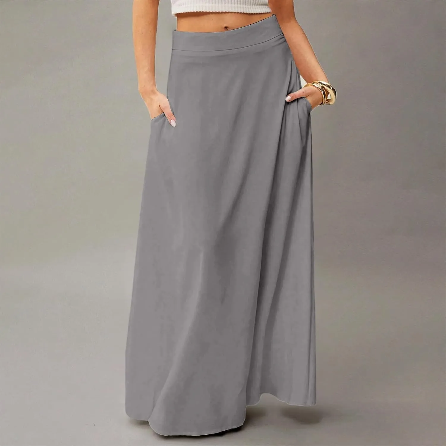 Summer Boho Floral Maxi Skirts for Women 2025 Casual Trendy A-Line Elastic High Waist Long Flowy Skirt with Pocket