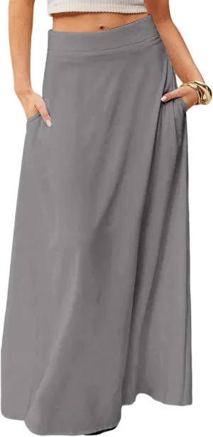 Summer Boho Floral Maxi Skirts for Women 2025 Casual Trendy A-Line Elastic High Waist Long Flowy Skirt with Pocket