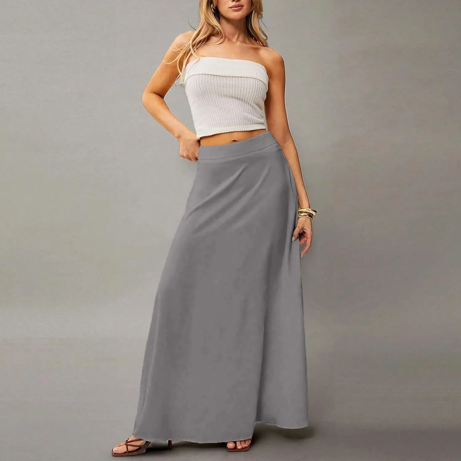 Summer Boho Floral Maxi Skirts for Women 2025 Casual Trendy A-Line Elastic High Waist Long Flowy Skirt with Pocket