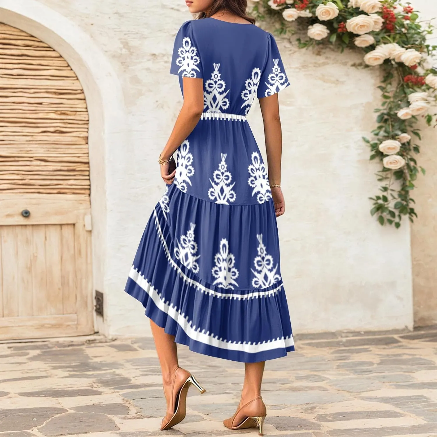 Summer Dress for Women 2025 Floral Sundress Short Sleeve Flowy Beach Vacation Boho Maxi Dresses