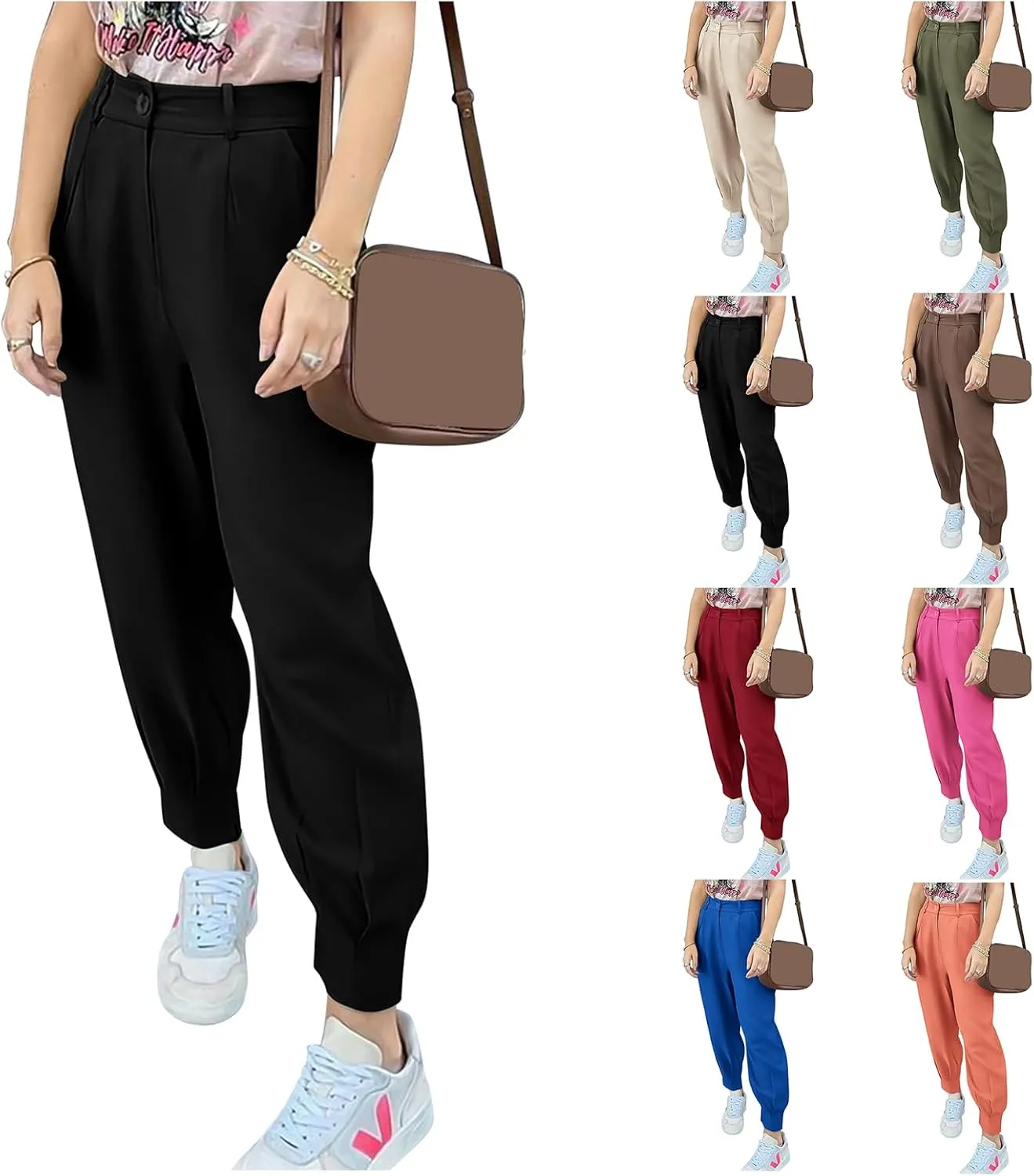 Summer Dress Pants Women Business Lightweight High Waist Pants Dressy Casual Ankle Length Work Office Trouser Slacks