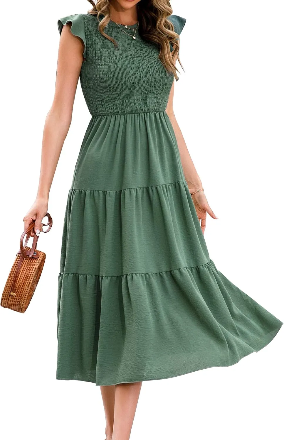 Summer Dresses 2023 Boho Maxi Ruffle Dresses Smocked Dress for Women