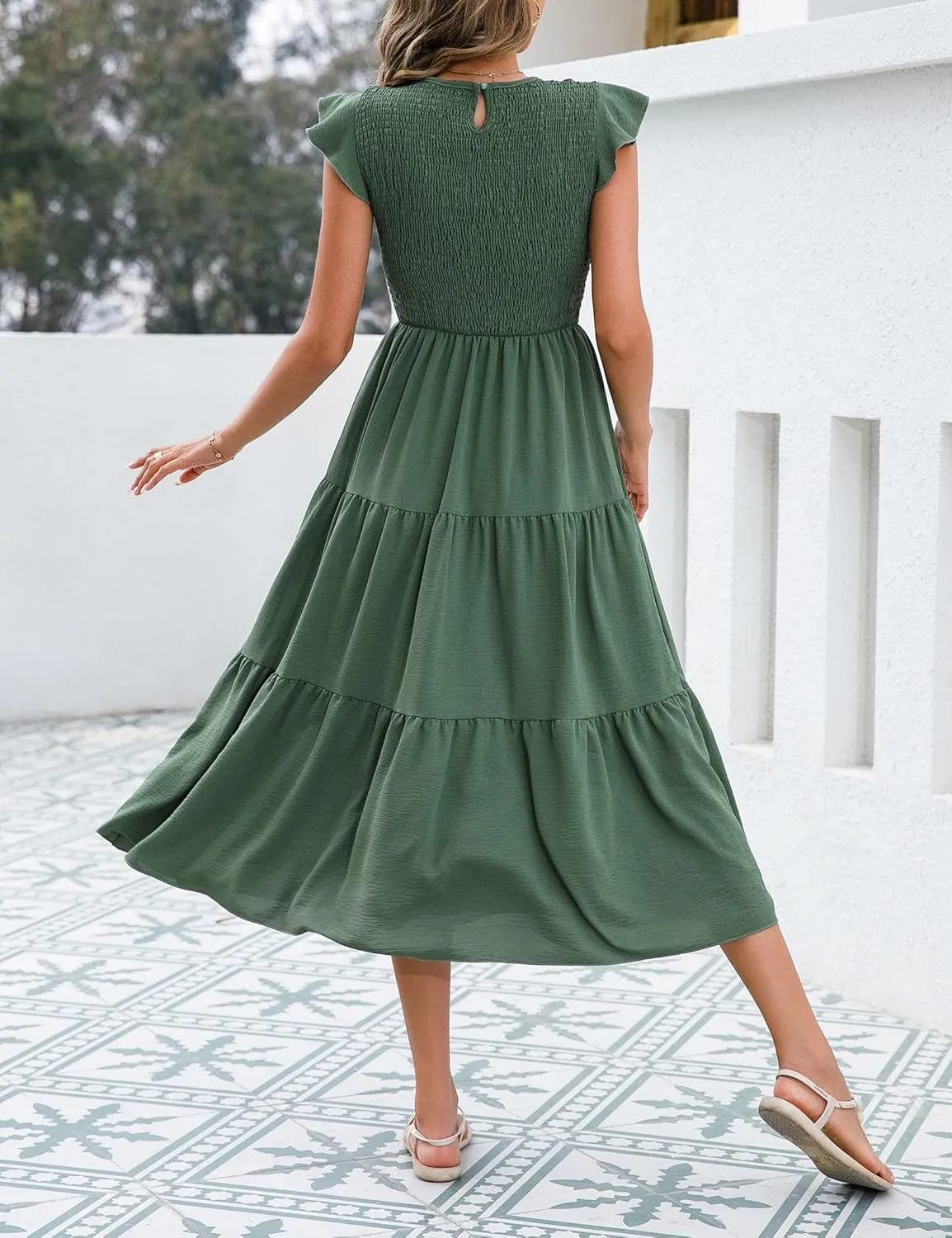 Summer Dresses 2023 Boho Maxi Ruffle Dresses Smocked Dress for Women