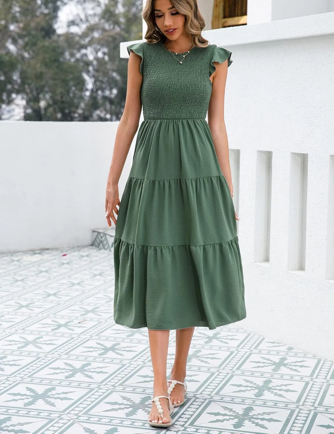Summer Dresses 2023 Boho Maxi Ruffle Dresses Smocked Dress for Women