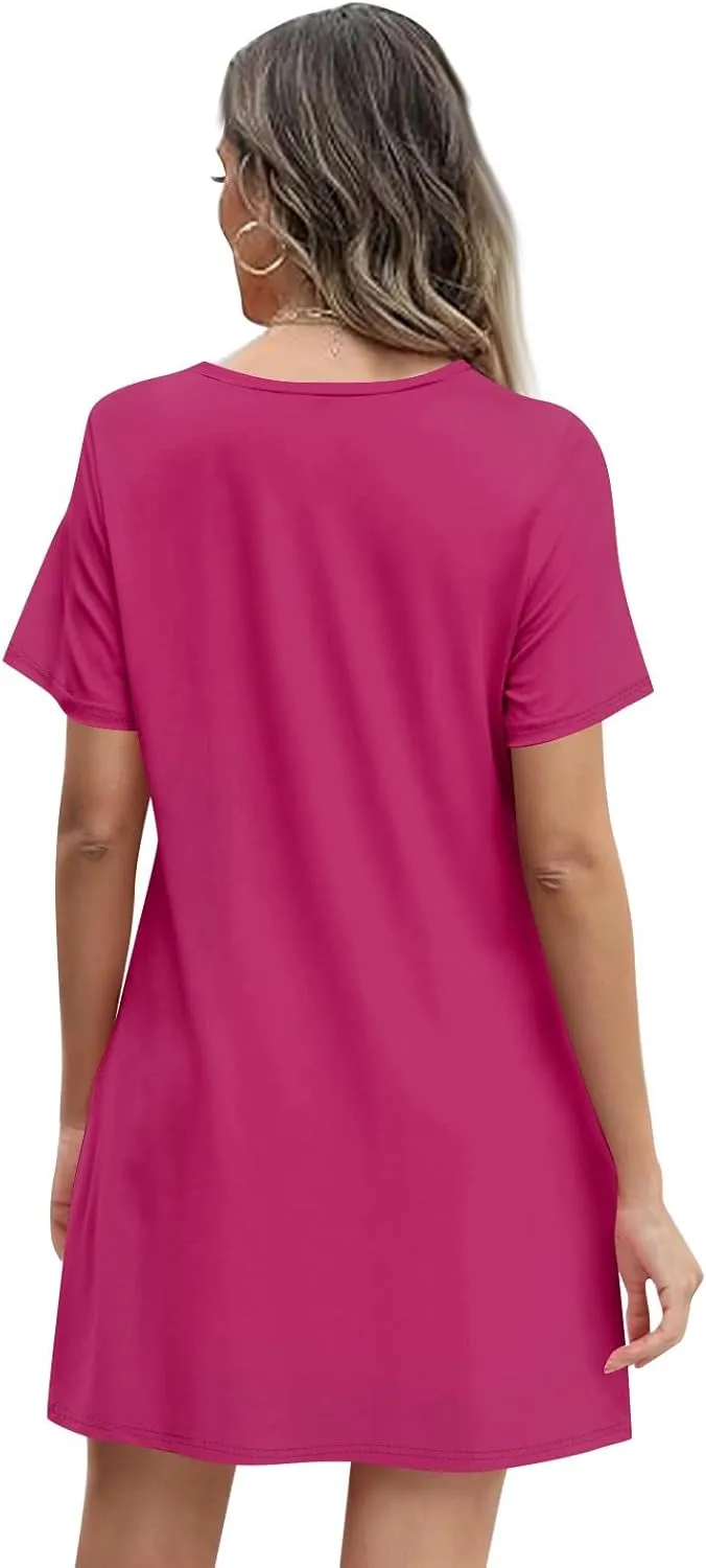 Summer Dresses for Women 2025 Casual T Shirt Dresses Crew Neck Floral Short Sleeve Dress Pleated Front Beach Dress