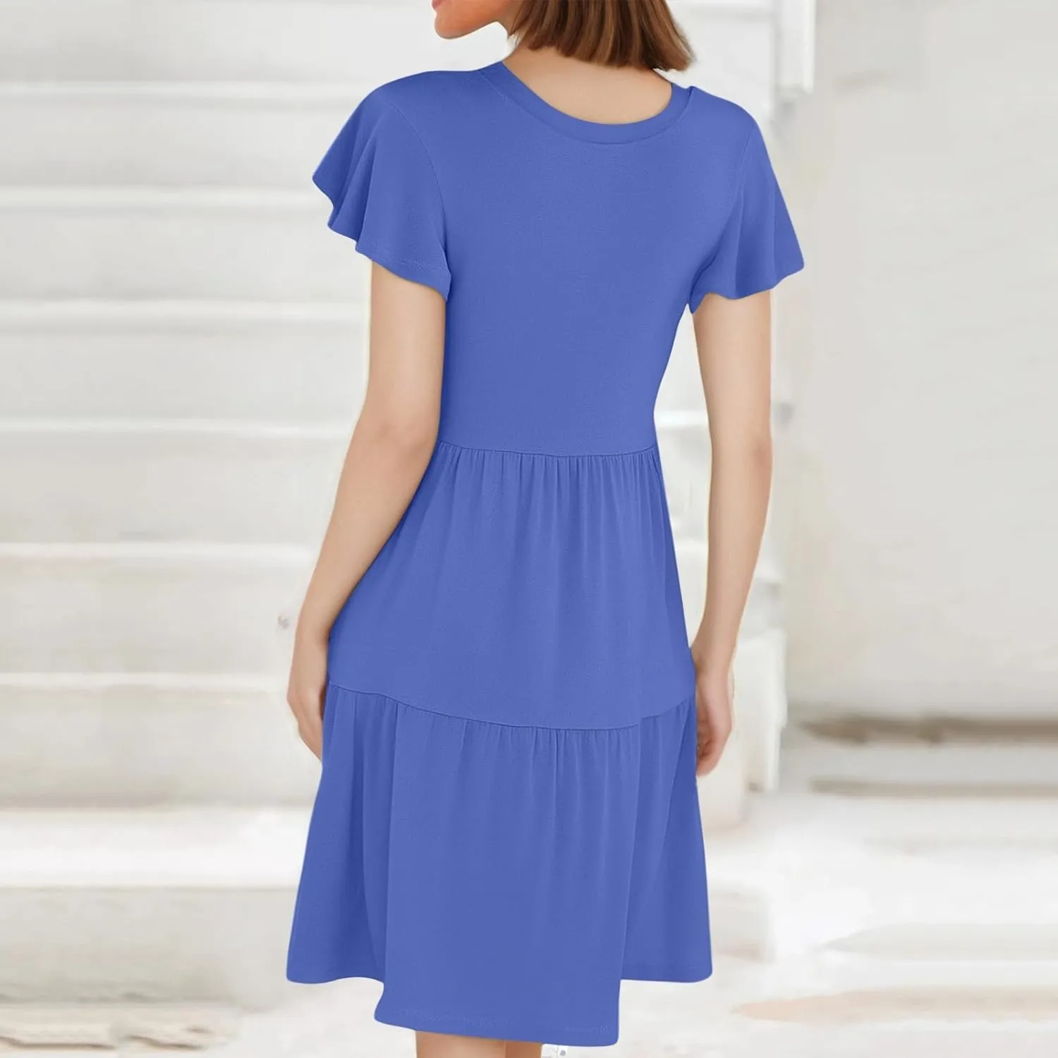Summer Dresses for Women Cruise Hawaiian Ruffle Sleeve Round Neck Floral Flowy A-Line Beach Vacation Boho Sundresses