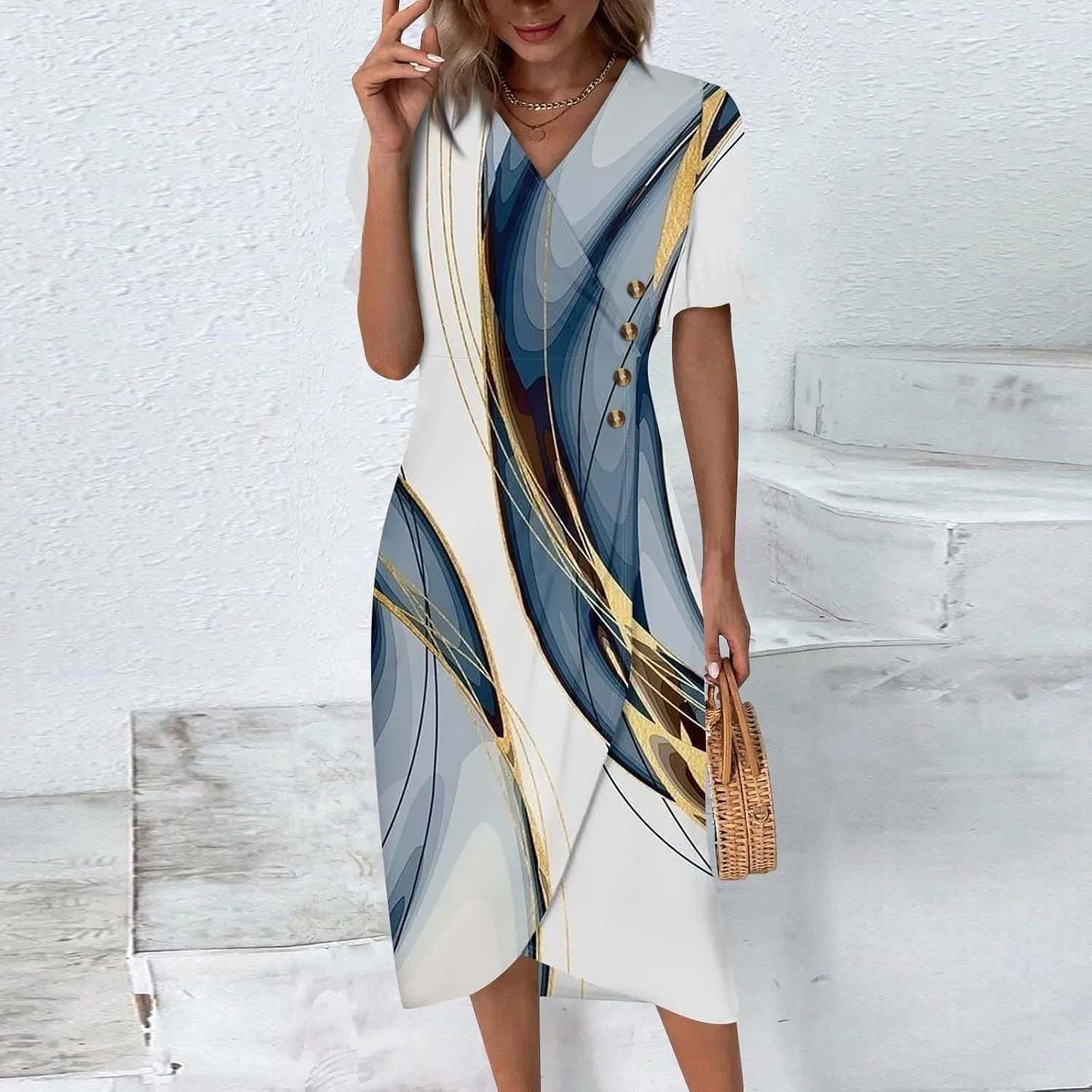 Summer Dresses for Women Midi Dresses for Women Puff Sleeve Loose Flowy Summer Swing Dress