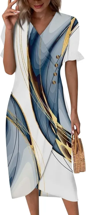 Summer Dresses for Women Midi Dresses for Women Puff Sleeve Loose Flowy Summer Swing Dress