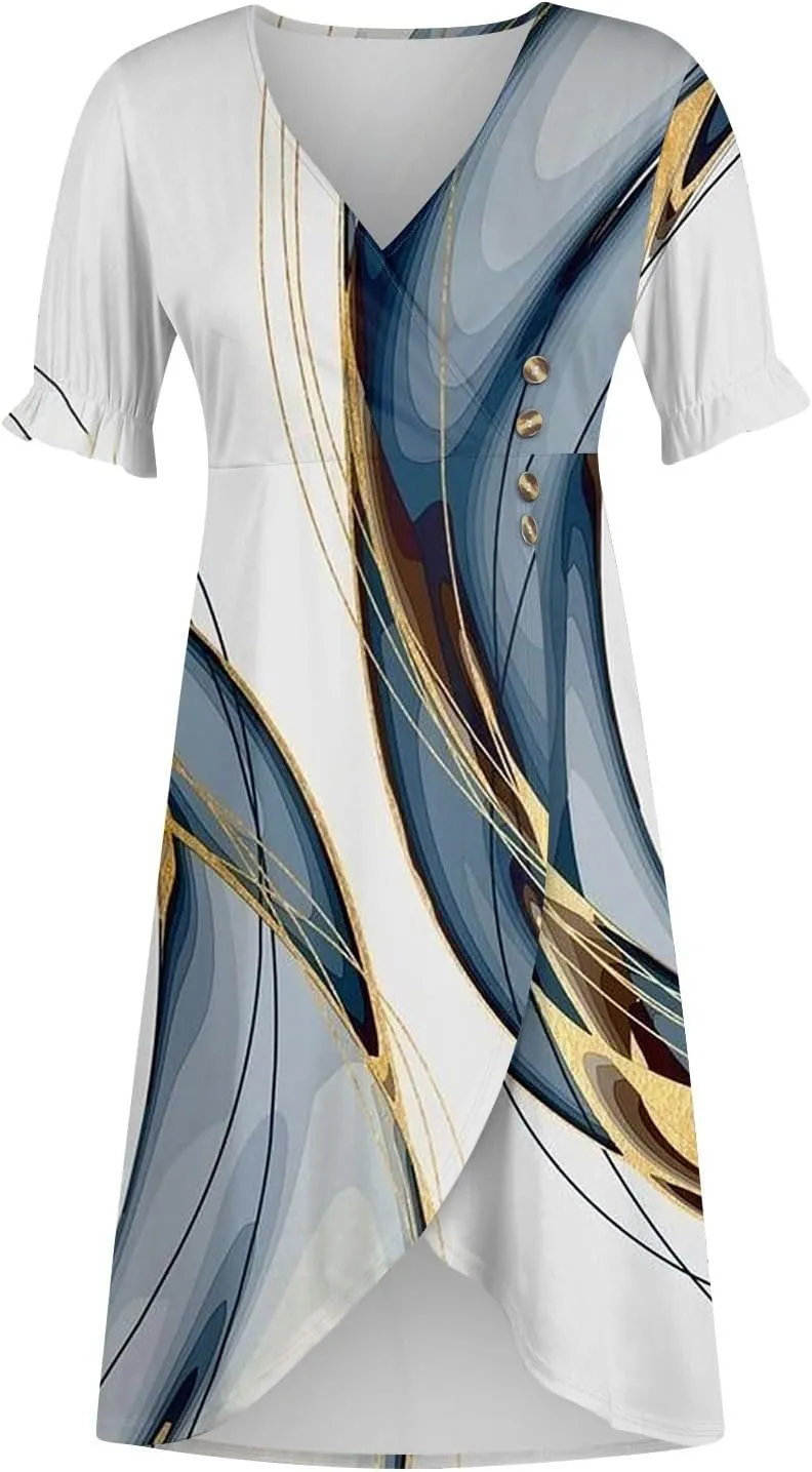 Summer Dresses for Women Midi Dresses for Women Puff Sleeve Loose Flowy Summer Swing Dress