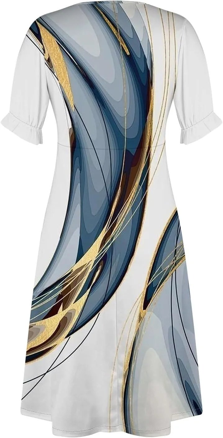 Summer Dresses for Women Midi Dresses for Women Puff Sleeve Loose Flowy Summer Swing Dress