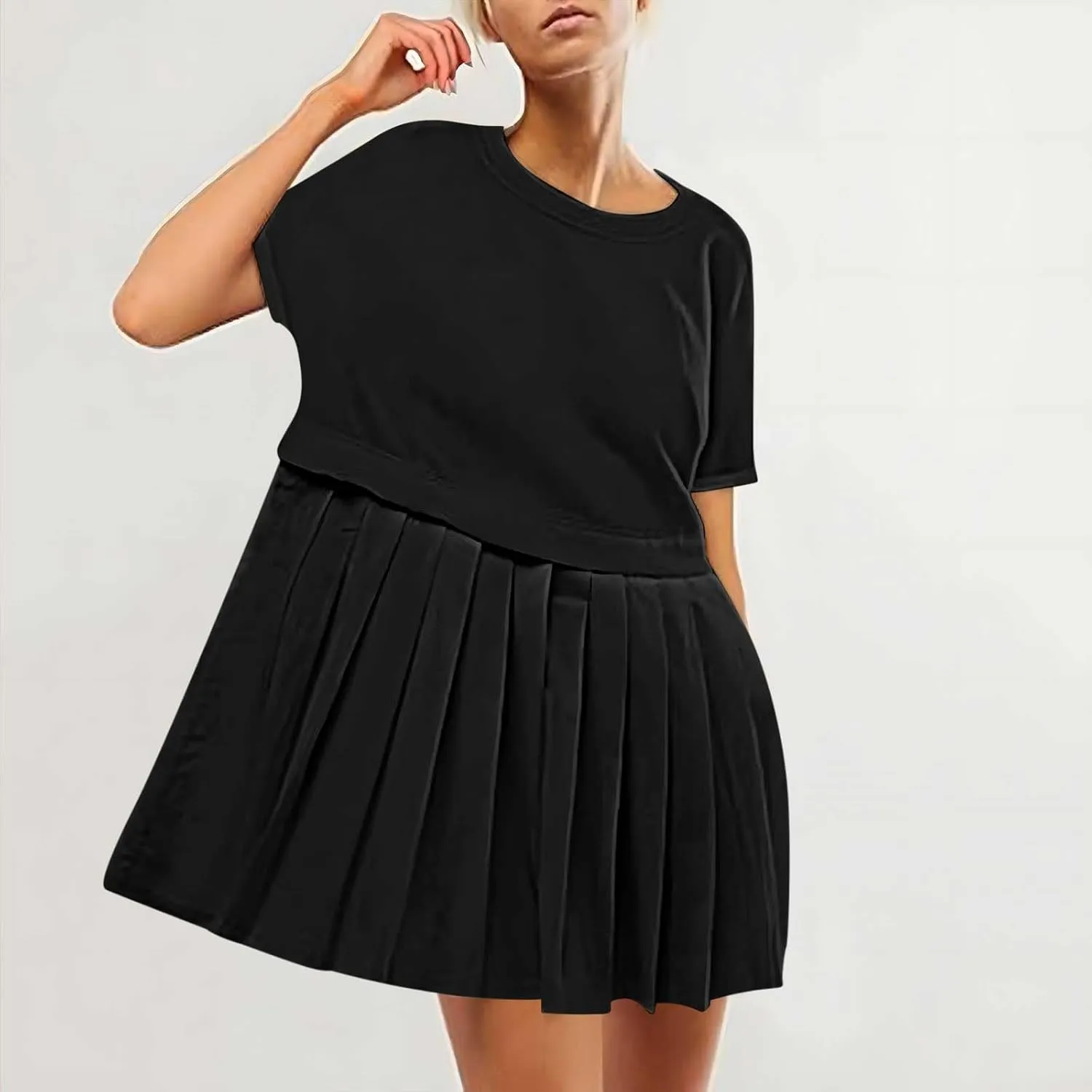 Summer Dresses for Women Oversized Sweatshirts Dress Mini Boho Tennis Dress Ruffle Babydoll Dresses 2024, Small