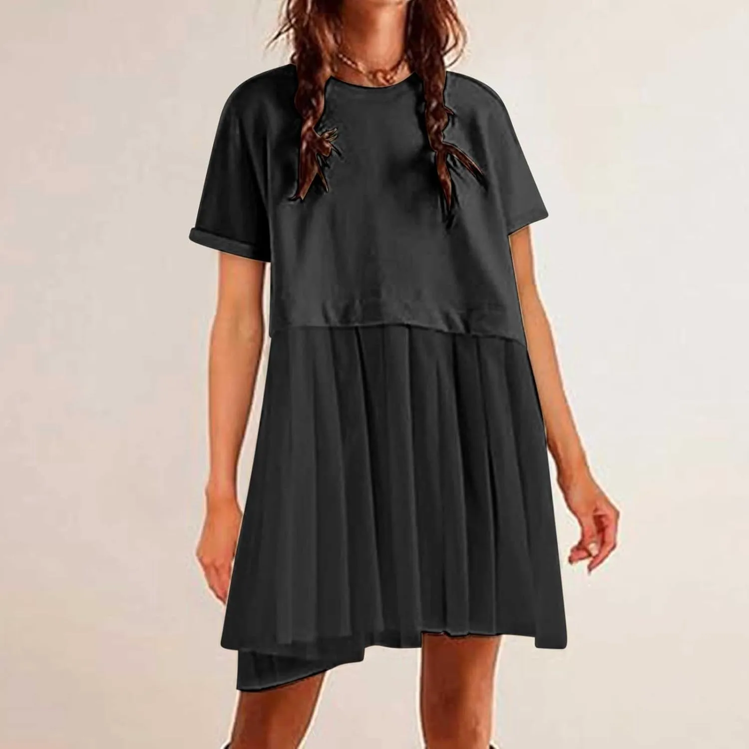 Summer Dresses for Women Oversized Sweatshirts Dress Mini Boho Tennis Dress Ruffle Babydoll Dresses 2024, Small