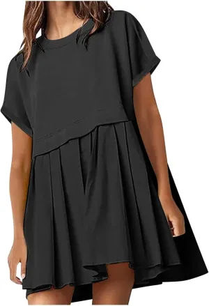 Summer Dresses for Women Oversized Sweatshirts Dress Mini Boho Tennis Dress Ruffle Babydoll Dresses 2024, Small