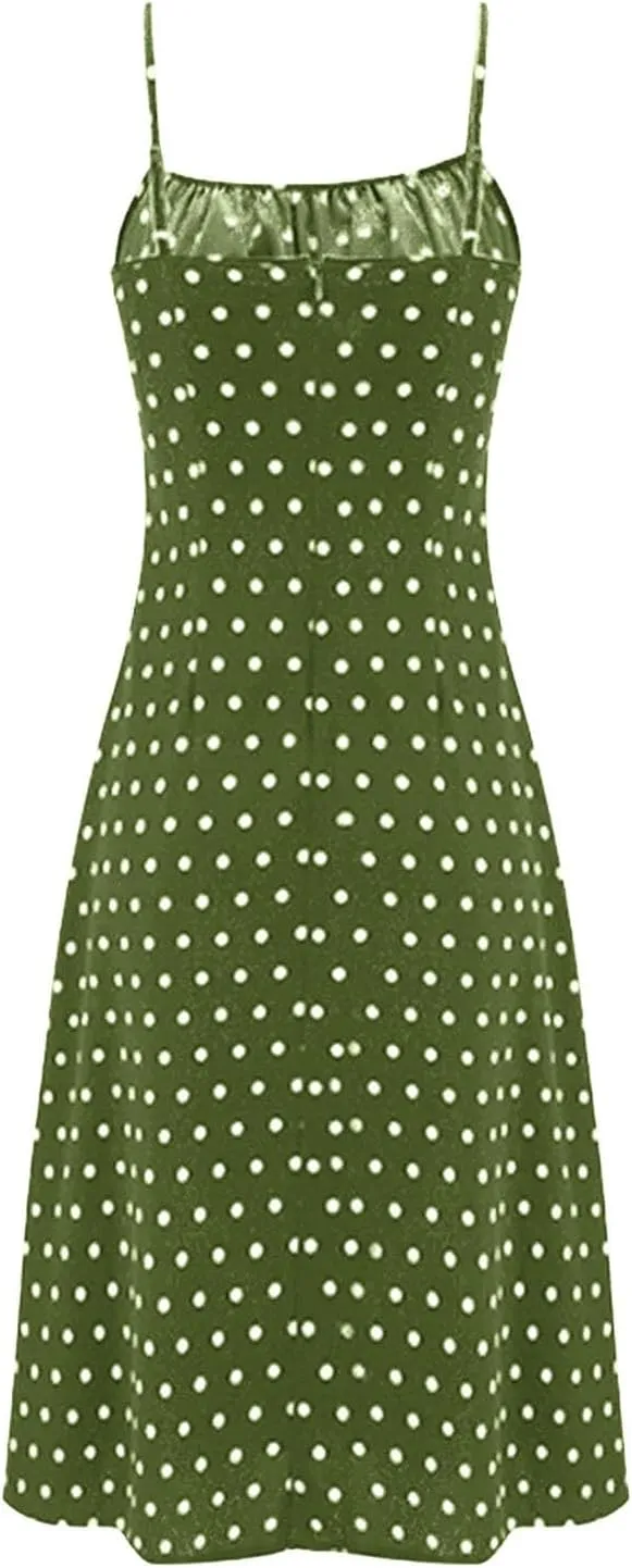 Summer Dresses for Women Spaghetti Strap Polka Dot Midi Dress 2025 Trendy Sexy Sleeveless Slit Beach Boho Sundresses