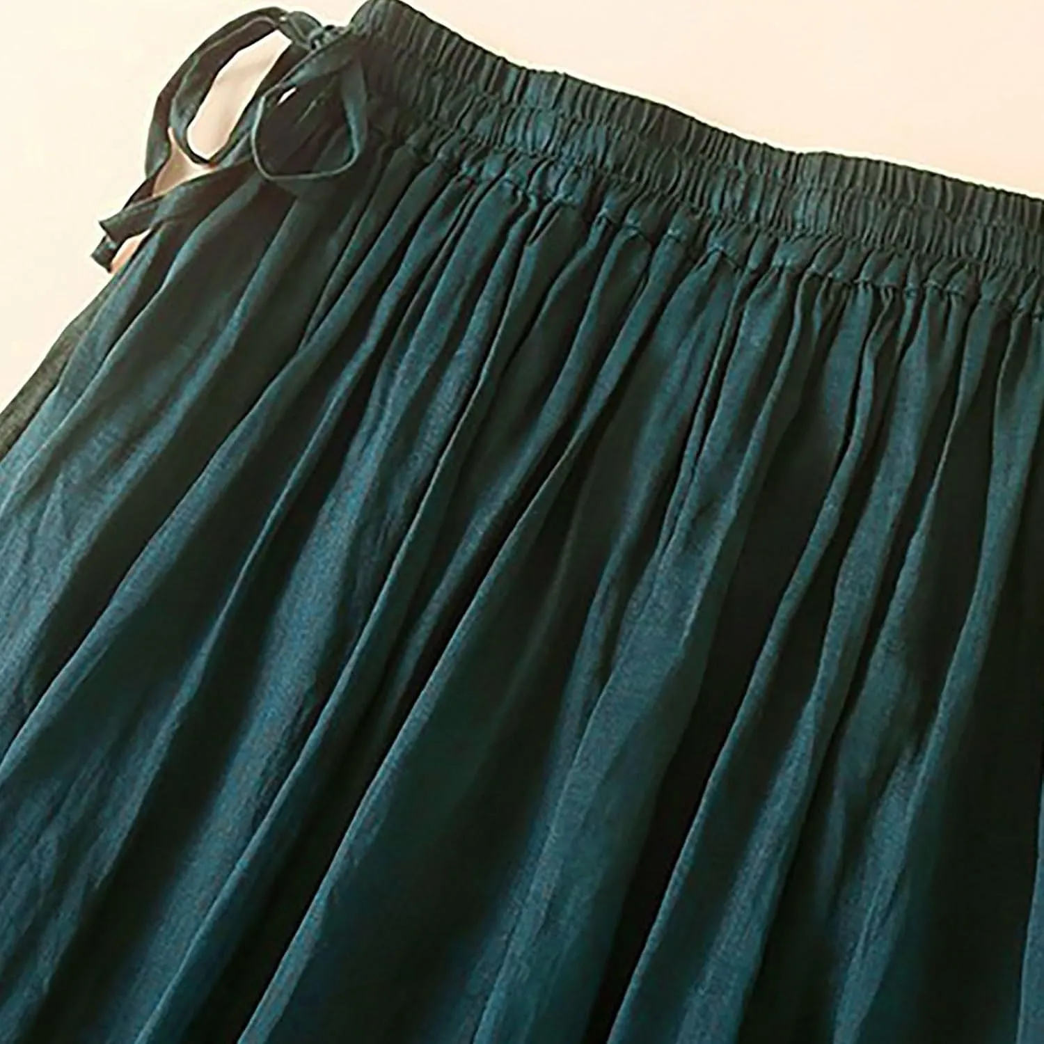 Summer Linen Skirts for Women 2025 Fashion Basic Solid Color Elastic Waist Lace-Up Boho Flowy Beach Skirt