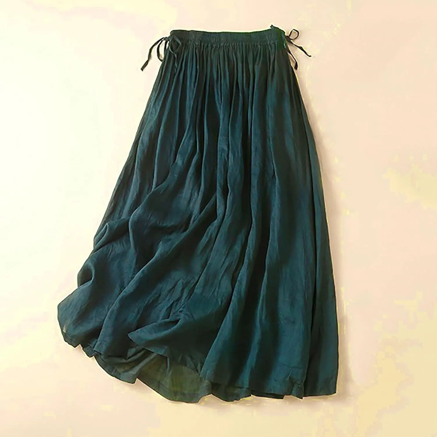 Summer Linen Skirts for Women 2025 Fashion Basic Solid Color Elastic Waist Lace-Up Boho Flowy Beach Skirt