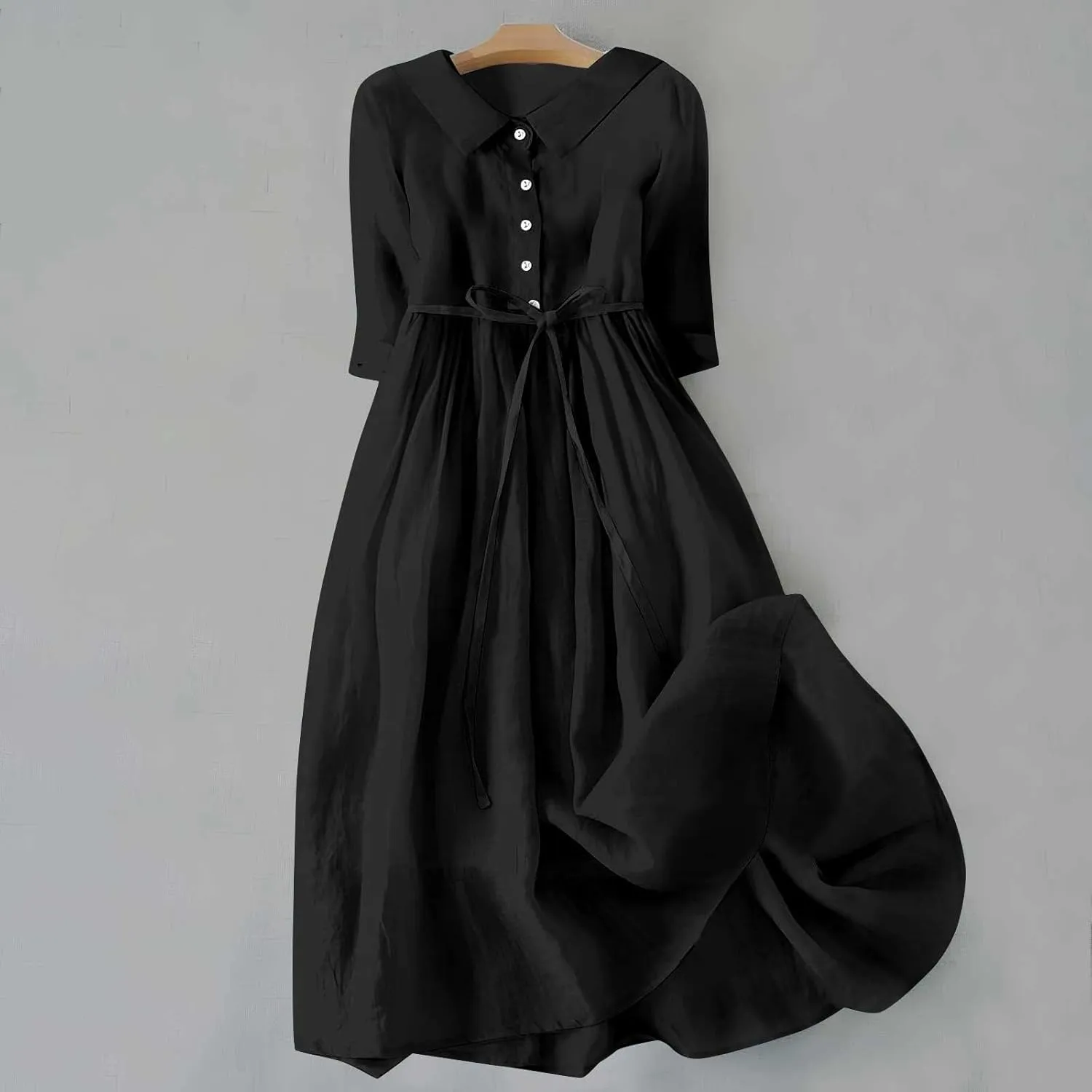 Summer Maxi Dresses Women's 2025 Plus Size Cotton Linen Dress 3/4 Sleeve Long Boho Spring Clothes Casual Resort Wears
