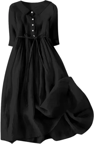 Summer Maxi Dresses Women's 2025 Plus Size Cotton Linen Dress 3/4 Sleeve Long Boho Spring Clothes Casual Resort Wears