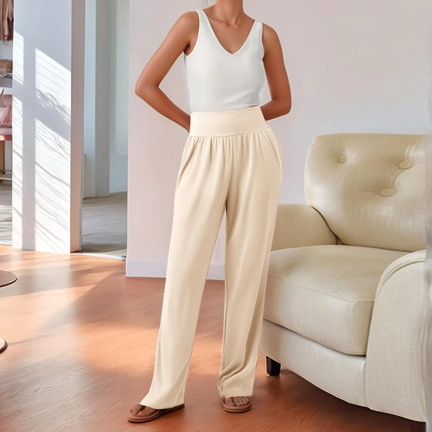 Summer Pants for Women 2025 Vacation Dress Pants Business Casual High Waist Stretchy Trousers Office Slacks Bottoms