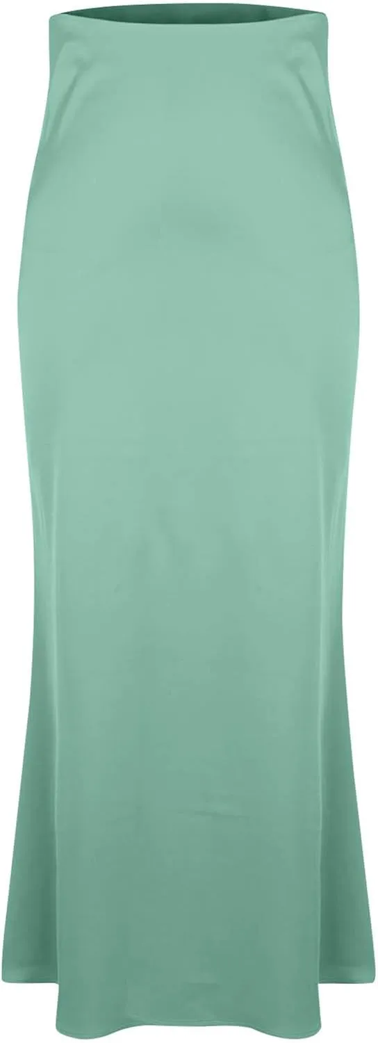 Summer Silk Satin Skirt for Women Fashion Solid Sexy High Waist Skirts Casual Stylish Cocktail Party Wedding Skirt