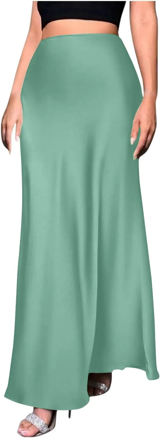 Summer Silk Satin Skirt for Women Fashion Solid Sexy High Waist Skirts Casual Stylish Cocktail Party Wedding Skirt