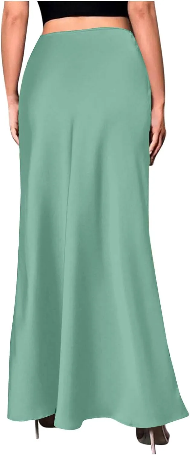 Summer Silk Satin Skirt for Women Fashion Solid Sexy High Waist Skirts Casual Stylish Cocktail Party Wedding Skirt