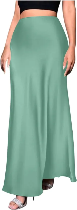 Summer Silk Satin Skirt for Women Fashion Solid Sexy High Waist Skirts Casual Stylish Cocktail Party Wedding Skirt