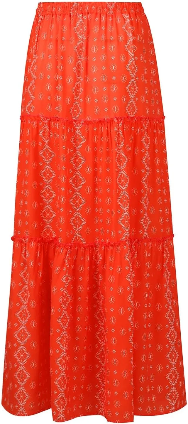 Summer Skirts for Women 2025 Vacation Pleated Long Skirt Maxi Length Tiered Swing Flowy Boho Beach Outfits w/Pockets