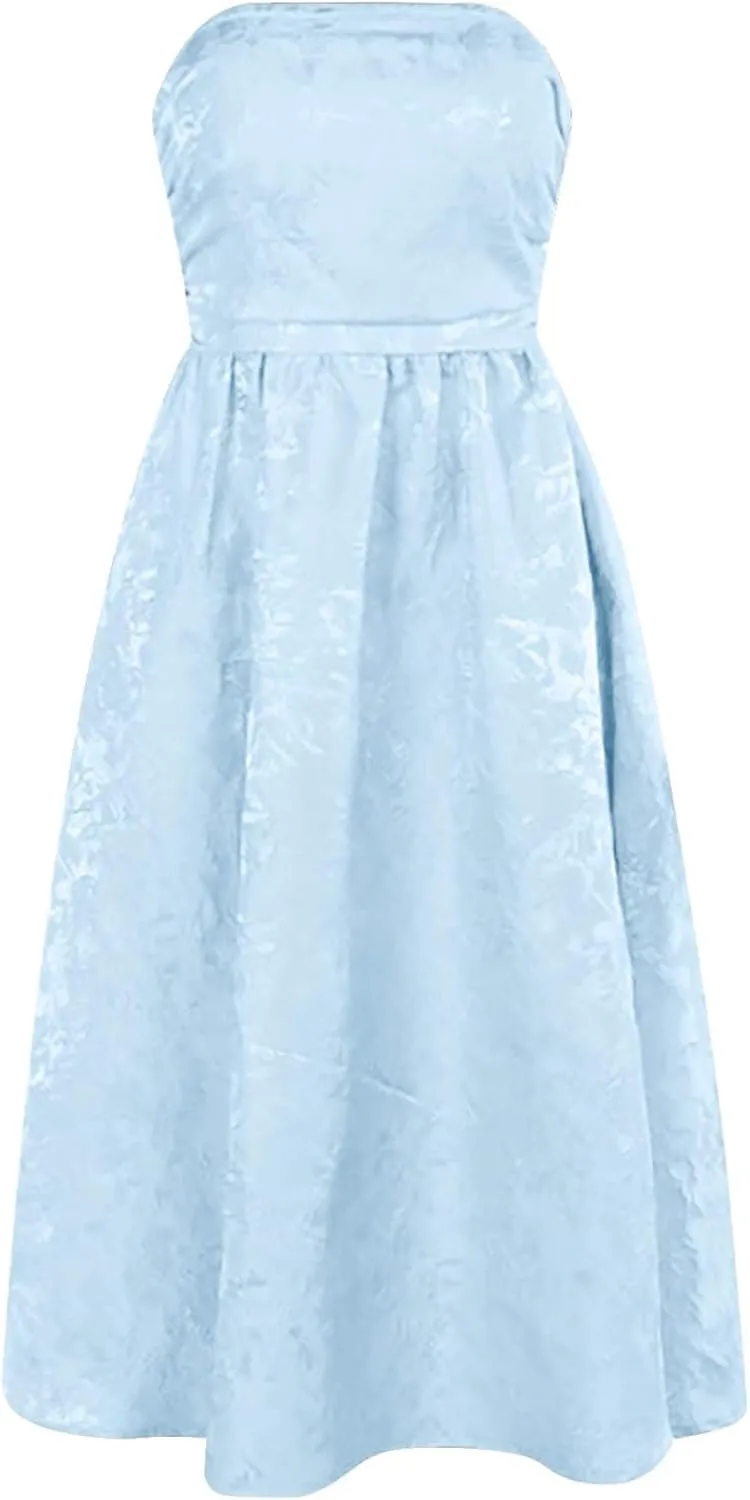 Summer Strapless Floral Homecoming Dresses with Pocket Corset A Line Midi Cocktail Plus Size Dresses for
