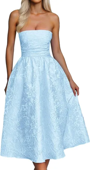 Summer Strapless Floral Homecoming Dresses with Pocket Corset A Line Midi Cocktail Plus Size Dresses for