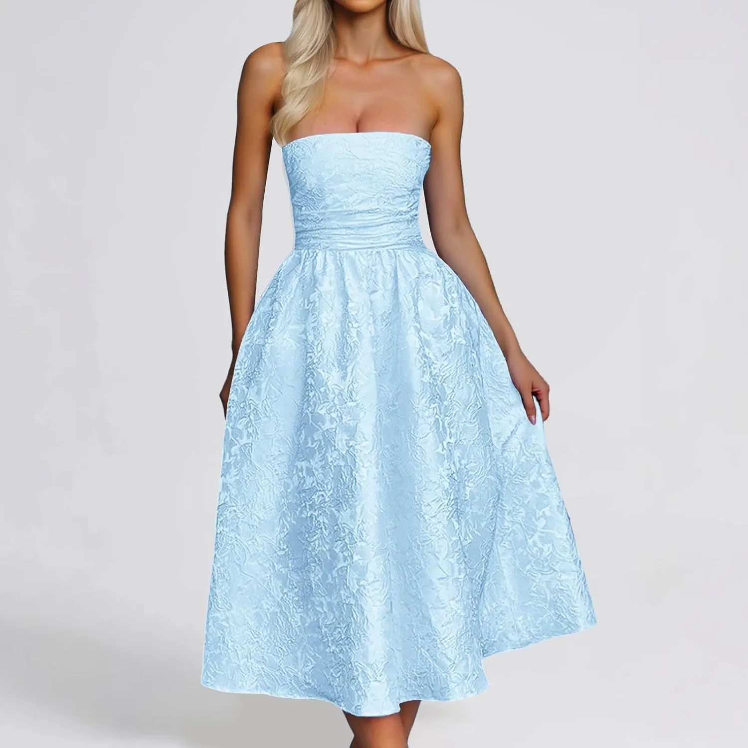 Summer Strapless Floral Homecoming Dresses with Pocket Corset A Line Midi Cocktail Plus Size Dresses for