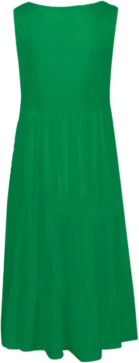 Summer Sundress for Women Casual Sleeveless Flowy Tiered Plus Size Dress Fashion Boho Beach Vacation Dresses S-5XL