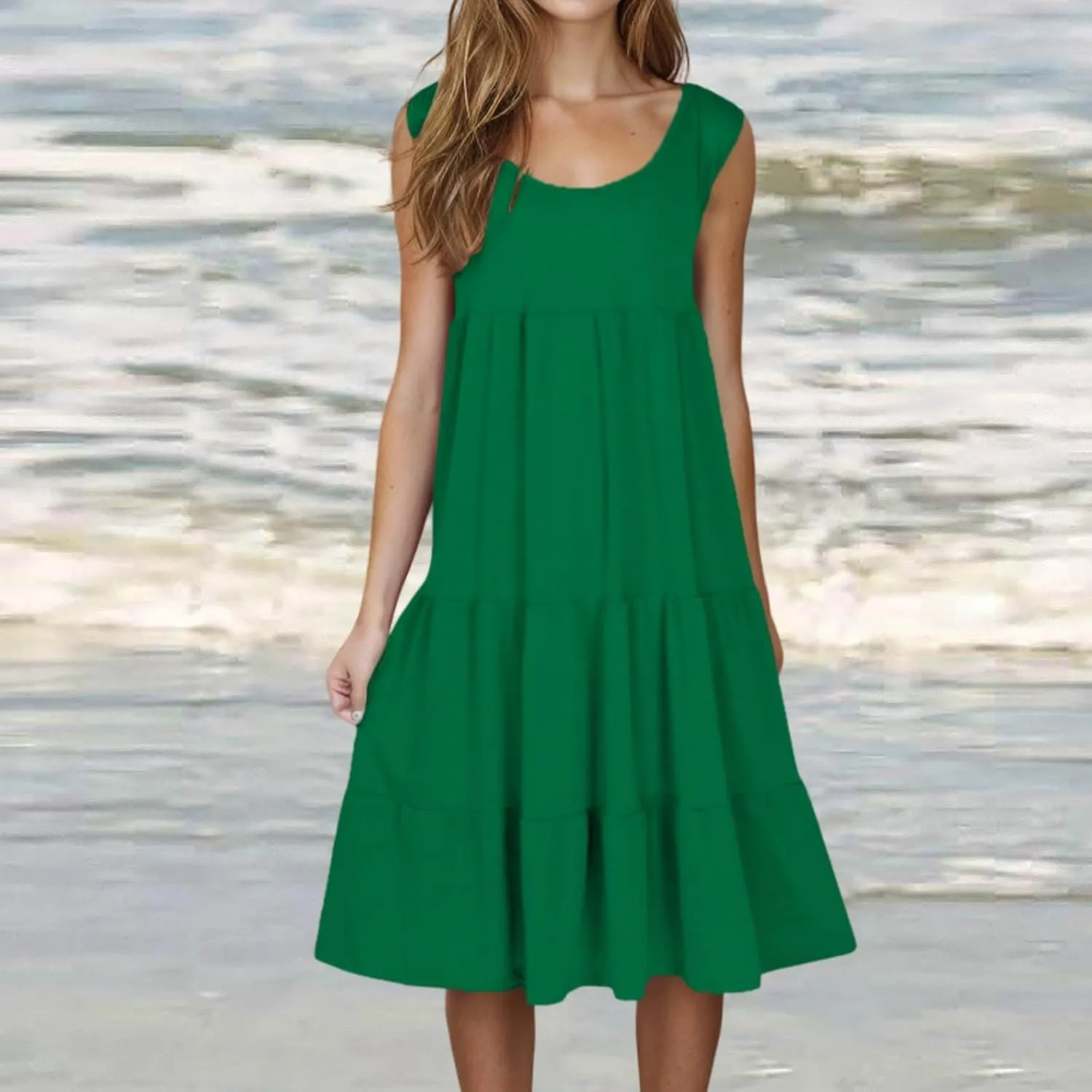 Summer Sundress for Women Casual Sleeveless Flowy Tiered Plus Size Dress Fashion Boho Beach Vacation Dresses S-5XL