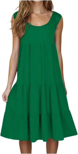 Summer Sundress for Women Casual Sleeveless Flowy Tiered Plus Size Dress Fashion Boho Beach Vacation Dresses S-5XL