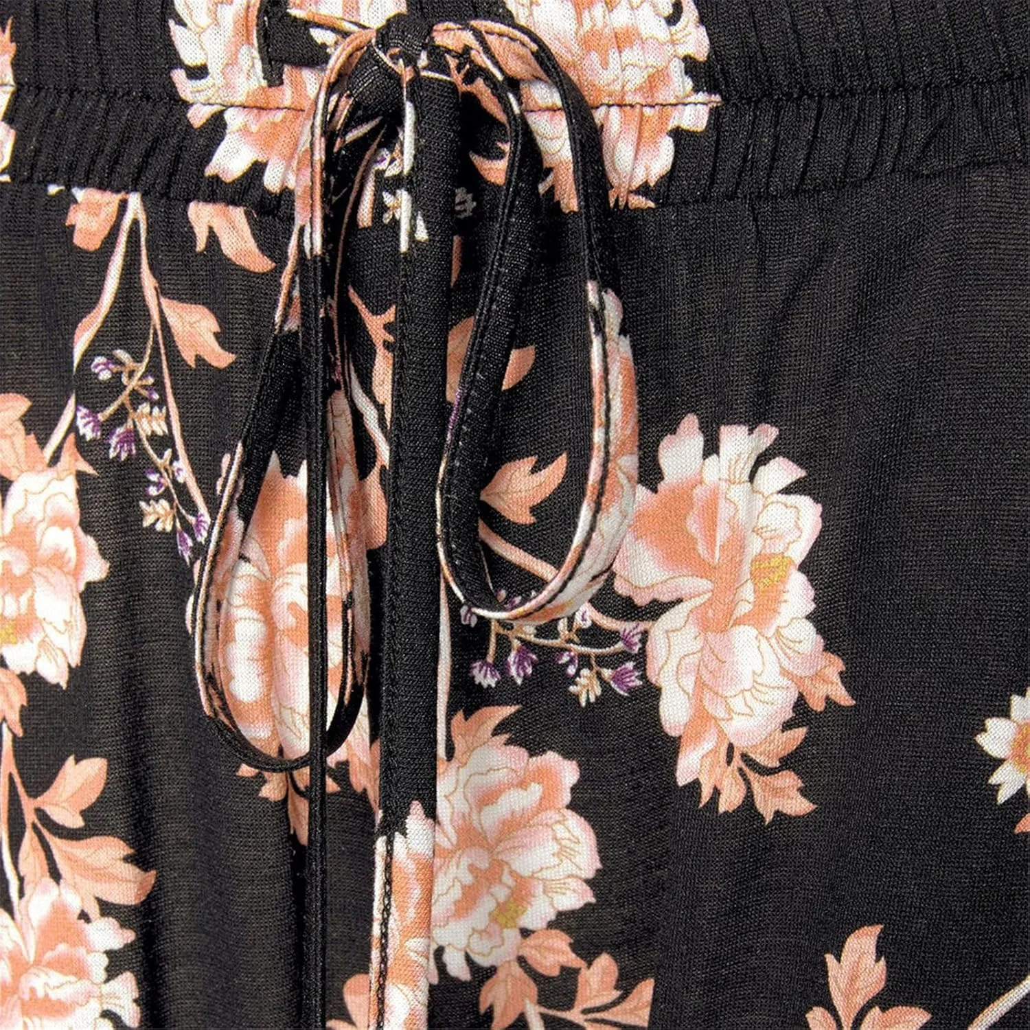 Summer Women Loose Casual Boho Beach Pants Easy Flower Printing Long Trousers High Waist Adjustable Drawstring