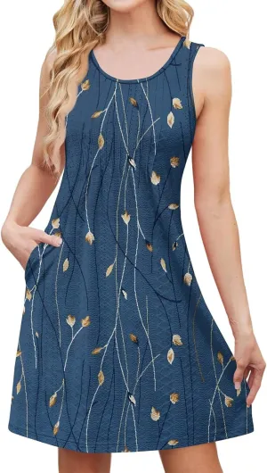 Sundress for Women 2025 Summer Casual Sleeveless Swing T Shirt Dresses Beach Cover up Tank Dress with Pockets