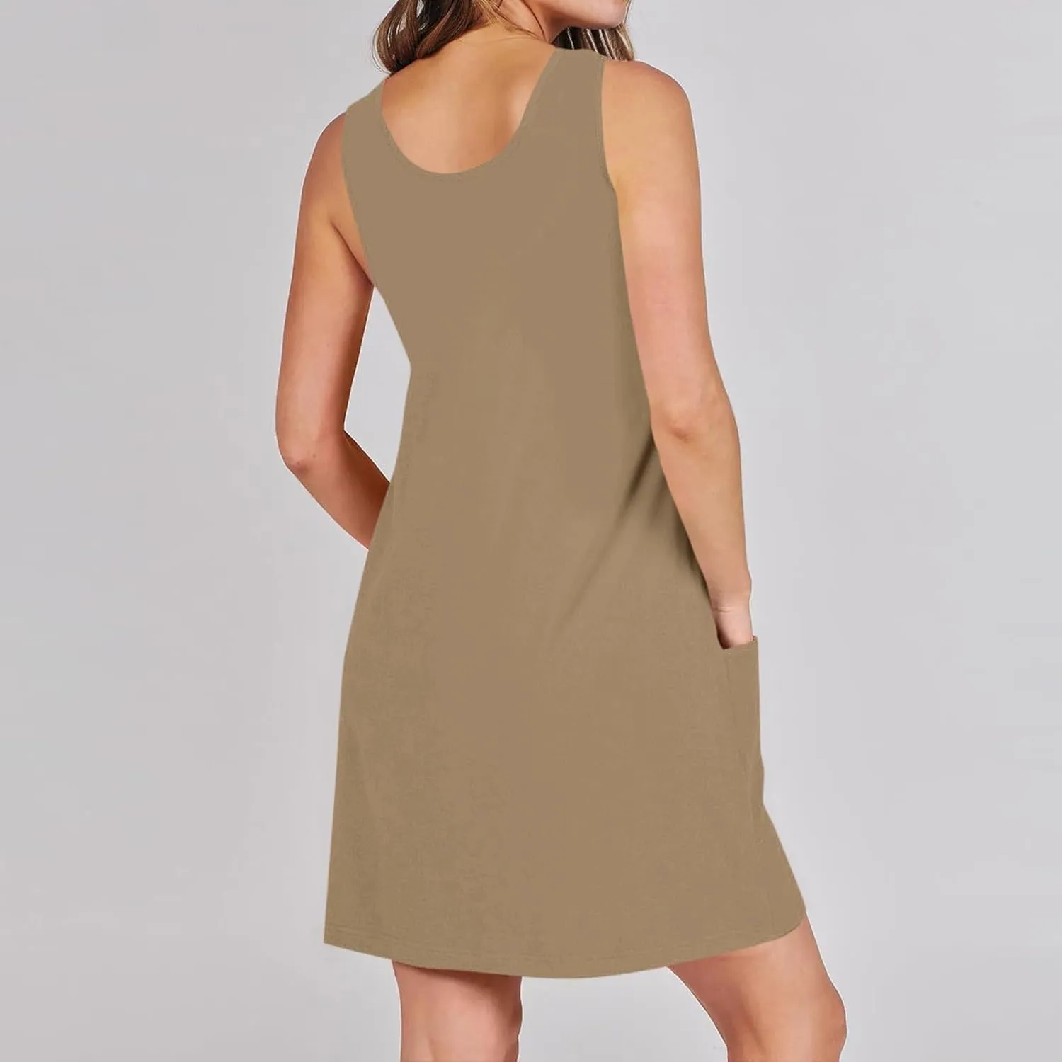 Sundresses for Women 2024 Sleeveless Solid Color Front Pocket Tank Dresses 2024 Summer Boho Beach Mini Dresses